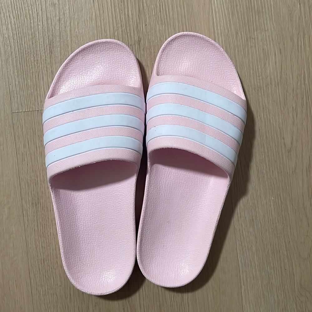 New Pink Adidas Slides Size 6.